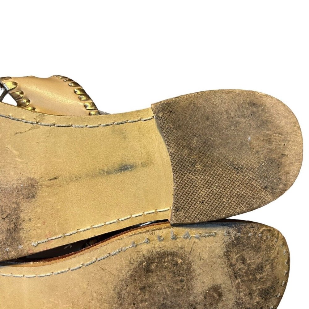 Jack Rogers Jacks II Beige/Gold Leather Flat Thong Sandal Shoes Womens 10 Casual - Picture 13 of 15